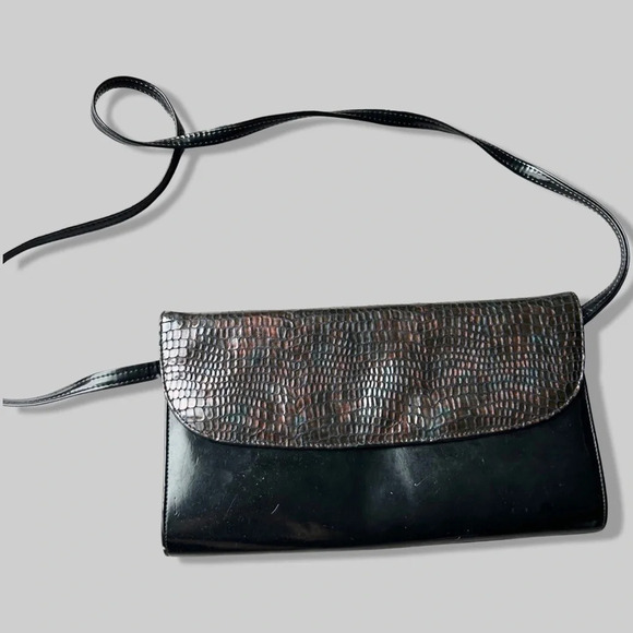 Vintage Naturalizer Mastercraft Patent Leather Croc Leather Clutch Shoulder Bag - Picture 1 of 13